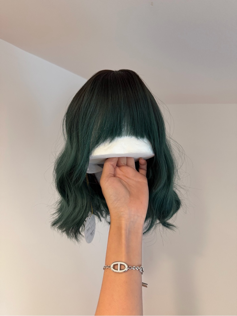 Short Wavy Bob Wig with Bangs in Deep Teal